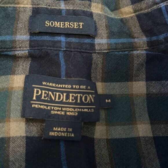 Pendleton Somerset Shirt Mens Medium Blue Green Button Up Long Sleeve Flannel - Picture 6 of 8